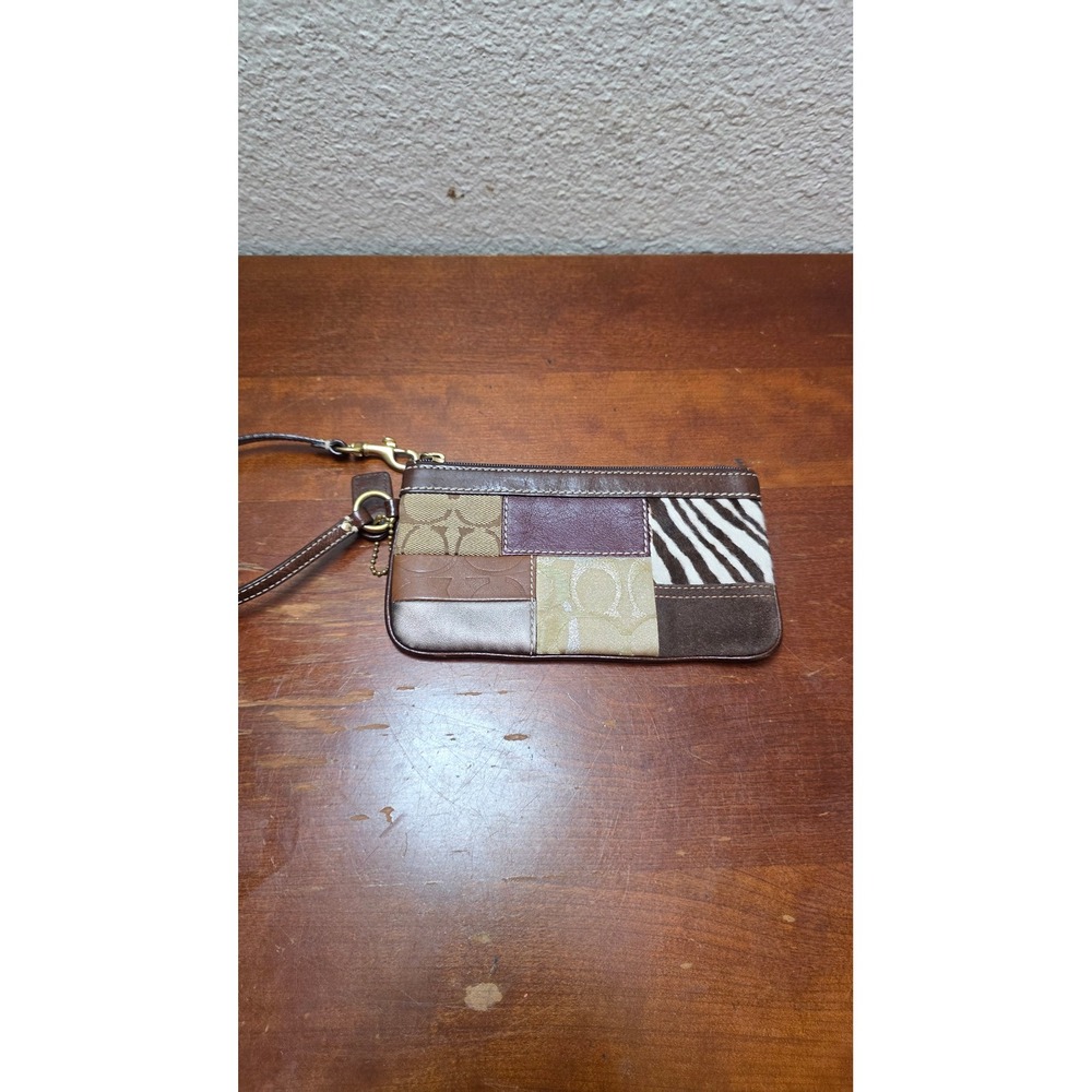 VTG Coach Patchwork Wristlet Y2k Women S Brown Multi Leather Suede Animal Print